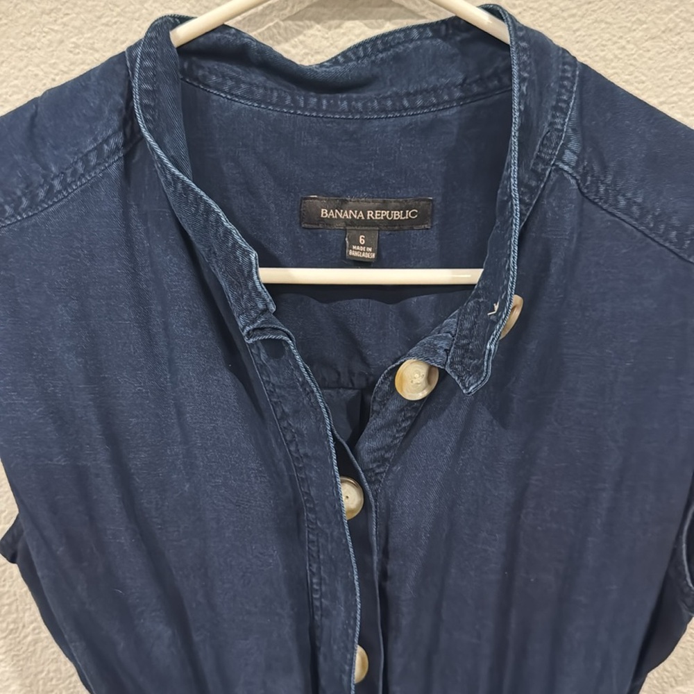 Banana Republic Utility Jumpsuit Sleeveless Chambray Denim Button Tie Pickets - Picture 7 of 14